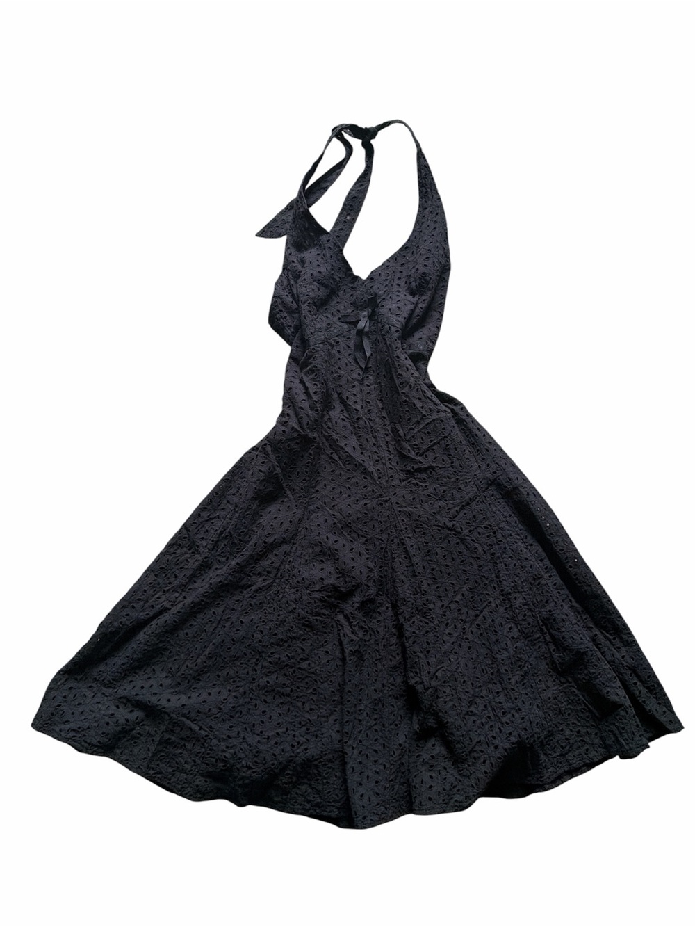 Sandra Darren Black One-Shoulder Eyelet Dress